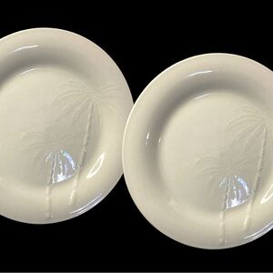 Palm Tree Embossed Design Luncheon Dessert Plates Set Of 2
